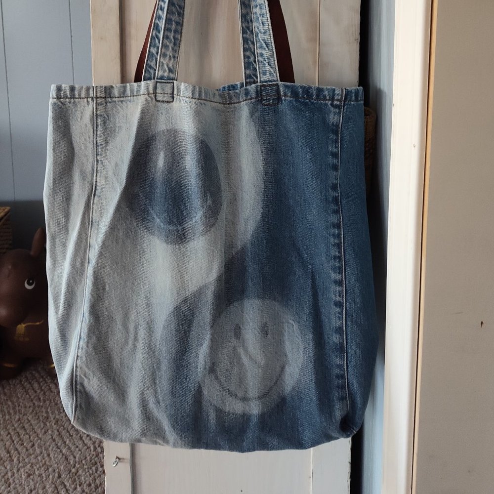American Eagle (AE) Yin Yang Smiley Denim Tote Bag